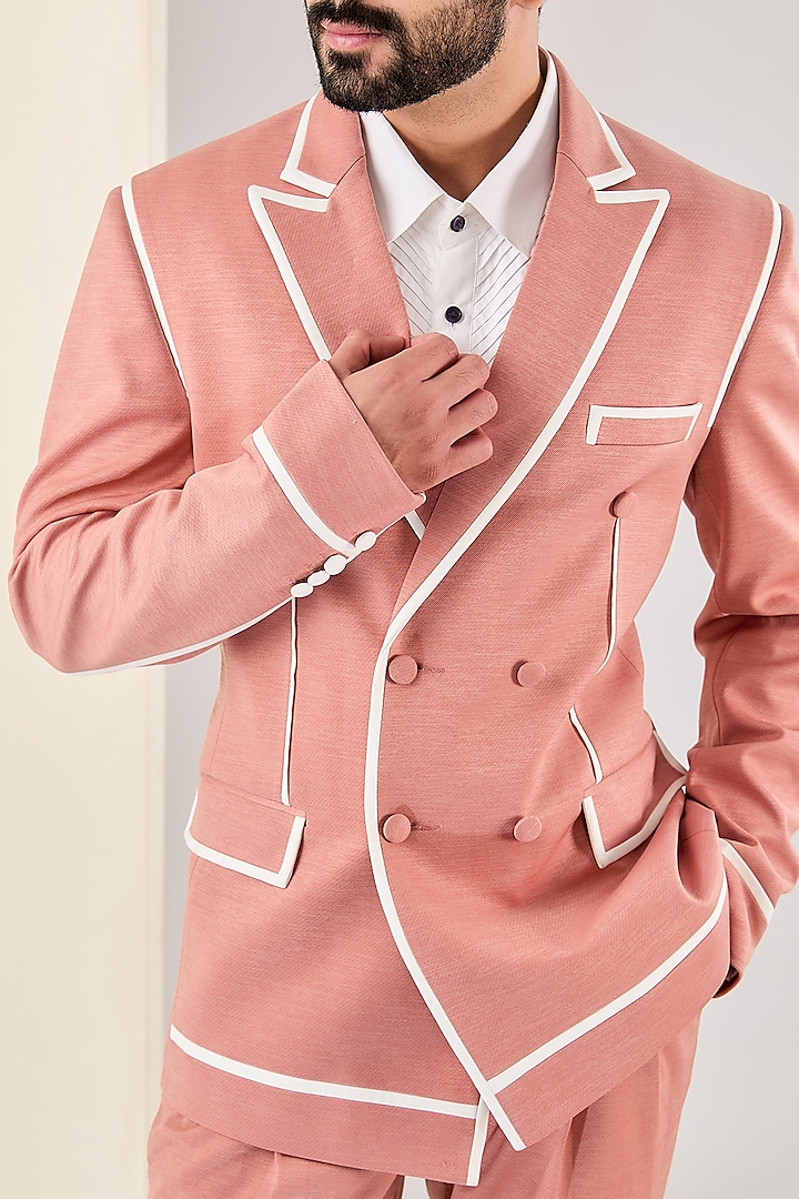 Peach Pink Italian Fabric Suit Set by Kudrat Couture at Pernia's Pop Up Shop
