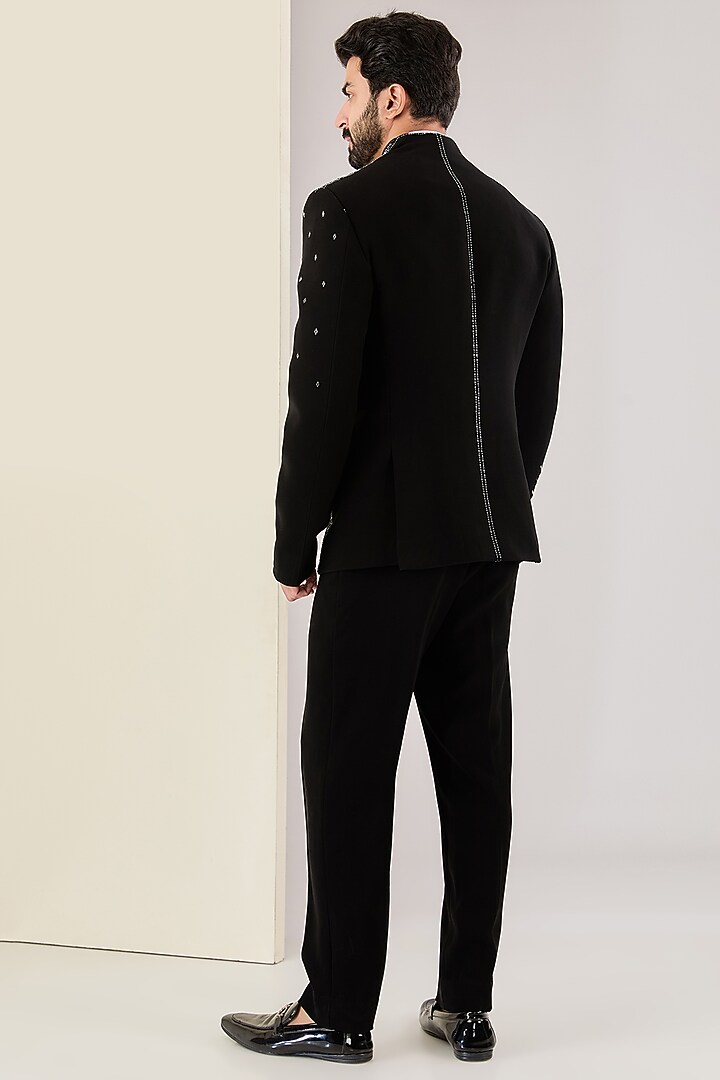 Black Italian Fabric Cutdana Hand Embroidered Suit Set by Kudrat Couture at Pernia's Pop Up Shop