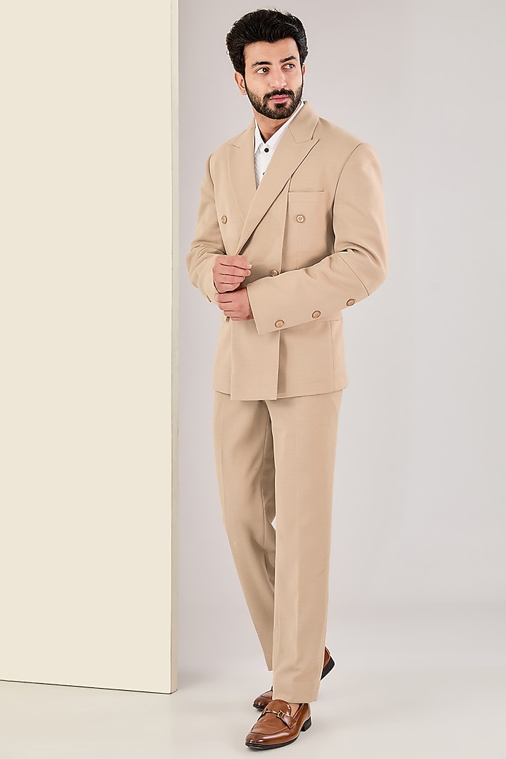 Beige Italian Fabric Suit Set by Kudrat Couture