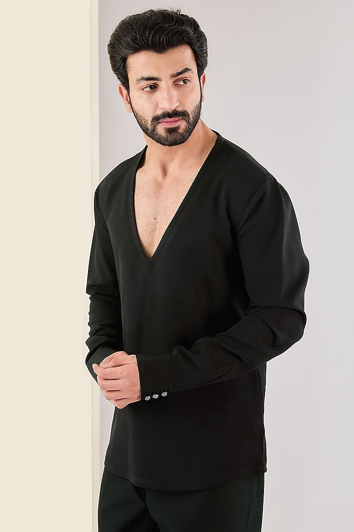 Black Italian Fabric Shirt by Kudrat Couture