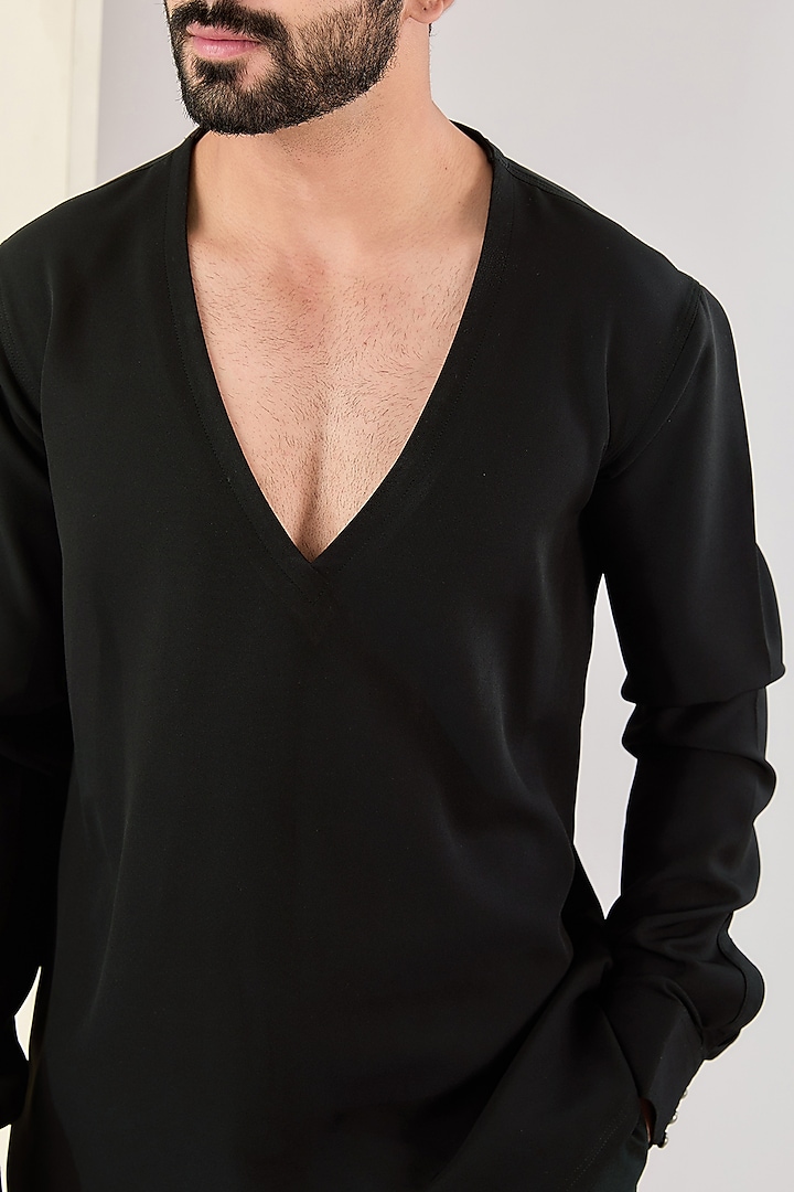 Black Italian Fabric Wedding Shirt by Kudrat Couture at Pernia's Pop Up Shop