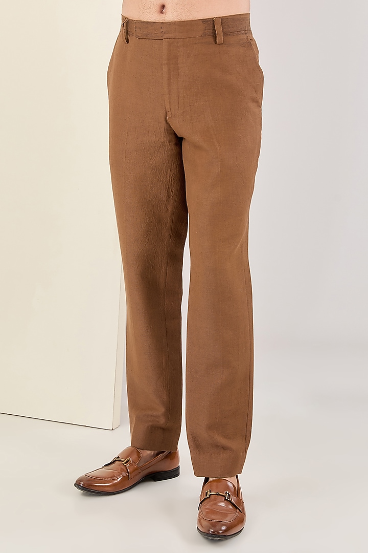 Brown Pure Linen Suit Set by Kudrat Couture at Pernia's Pop Up Shop