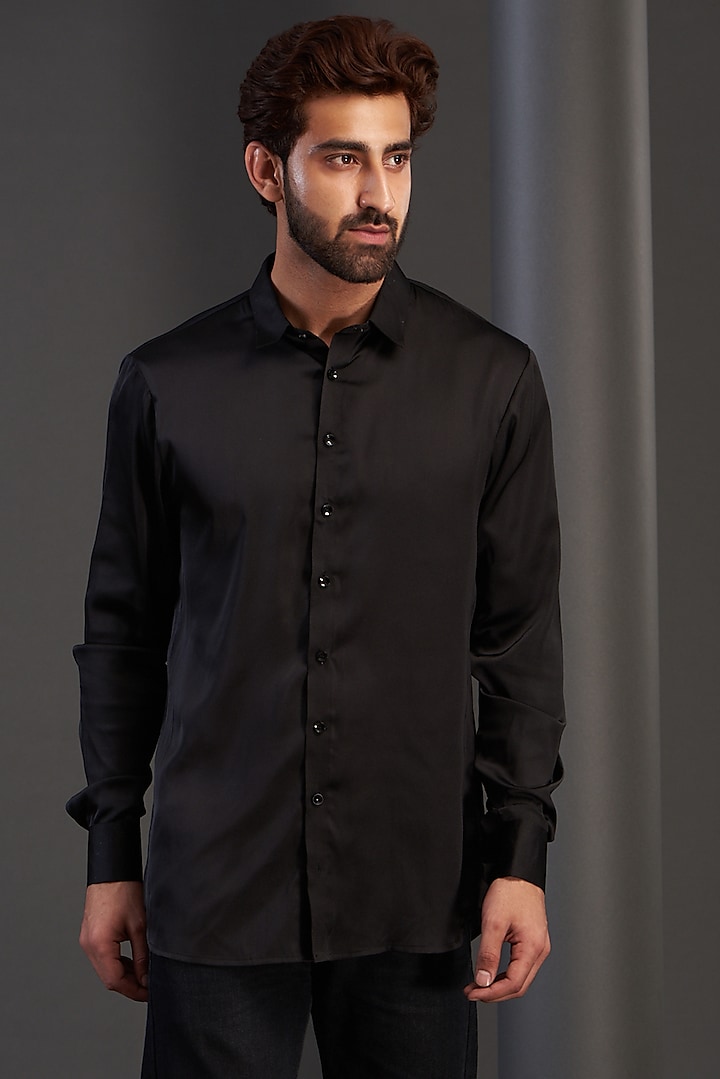 Black Satin Shirt by Kudrat Couture