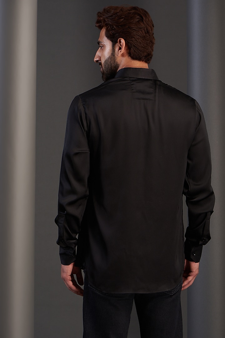 Black Satin Party Wear Shirt by Kudrat Couture at Pernia's Pop Up Shop