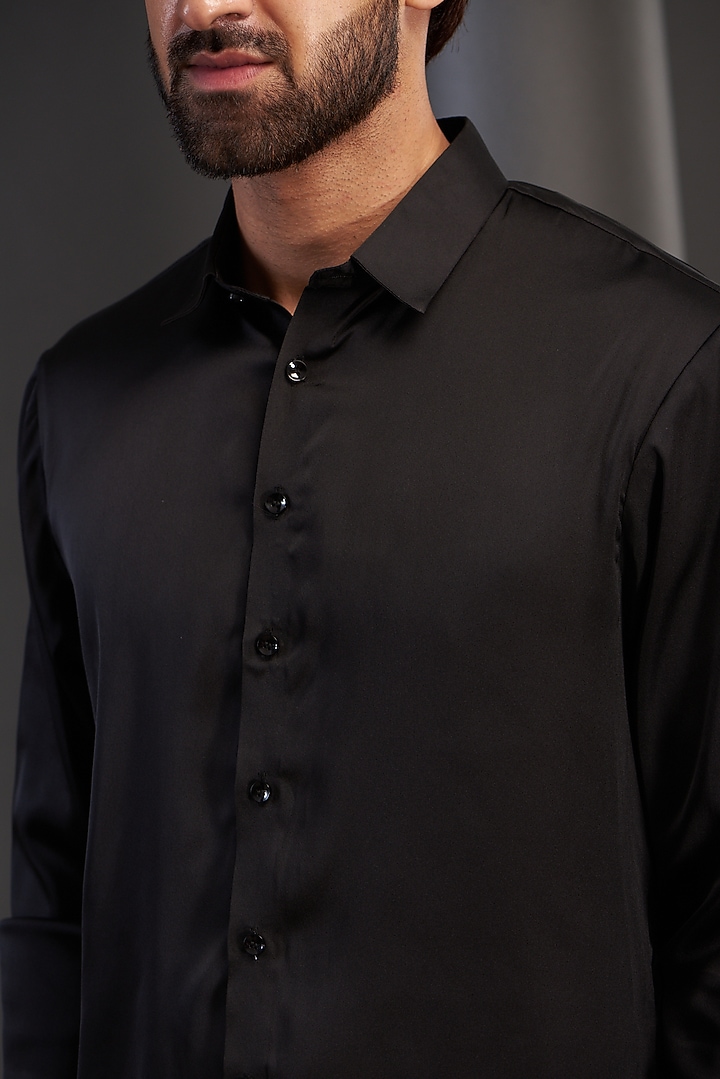 Black Satin Party Wear Shirt by Kudrat Couture at Pernia's Pop Up Shop