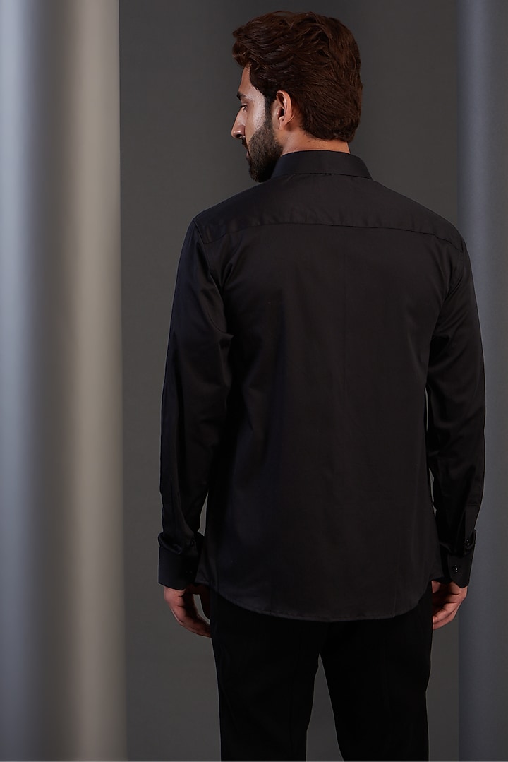 Black Cotton Pintuck Party Wear Shirt by Kudrat Couture at Pernia's Pop Up Shop