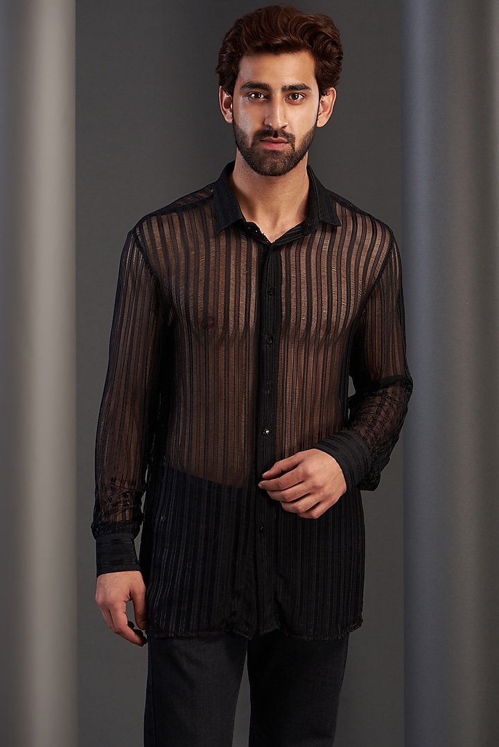 Black Net Summer Shirt by Kudrat Couture at Pernia's Pop Up Shop