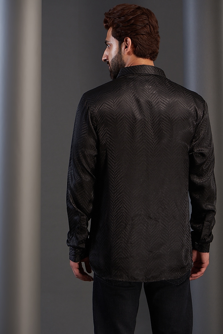 Black Satin Textured Party Wear Shirt by Kudrat Couture at Pernia's Pop Up Shop