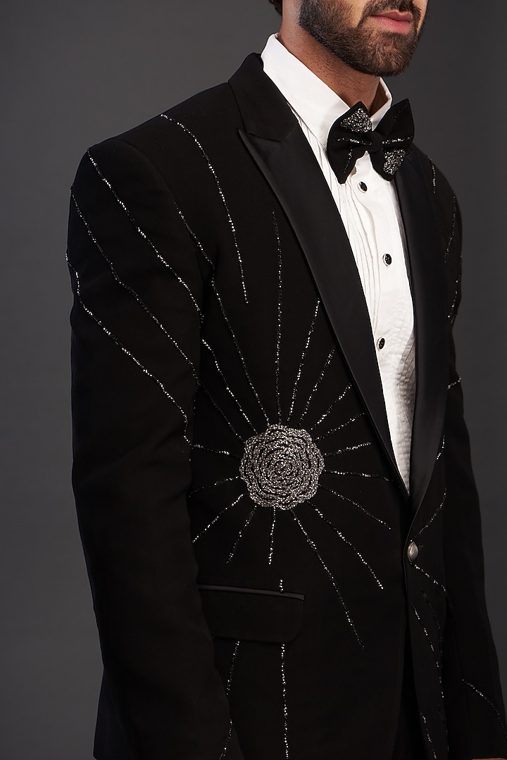 Black Imported Italian Fabric Tuxedo Set by Kudrat Couture at Pernia's Pop Up Shop