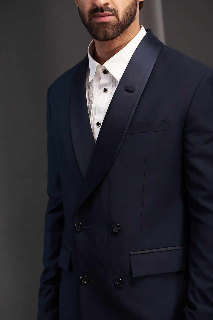 Blue Imported Italian Fabric Tuxedo Set by Kudrat Couture at Pernia's Pop Up Shop