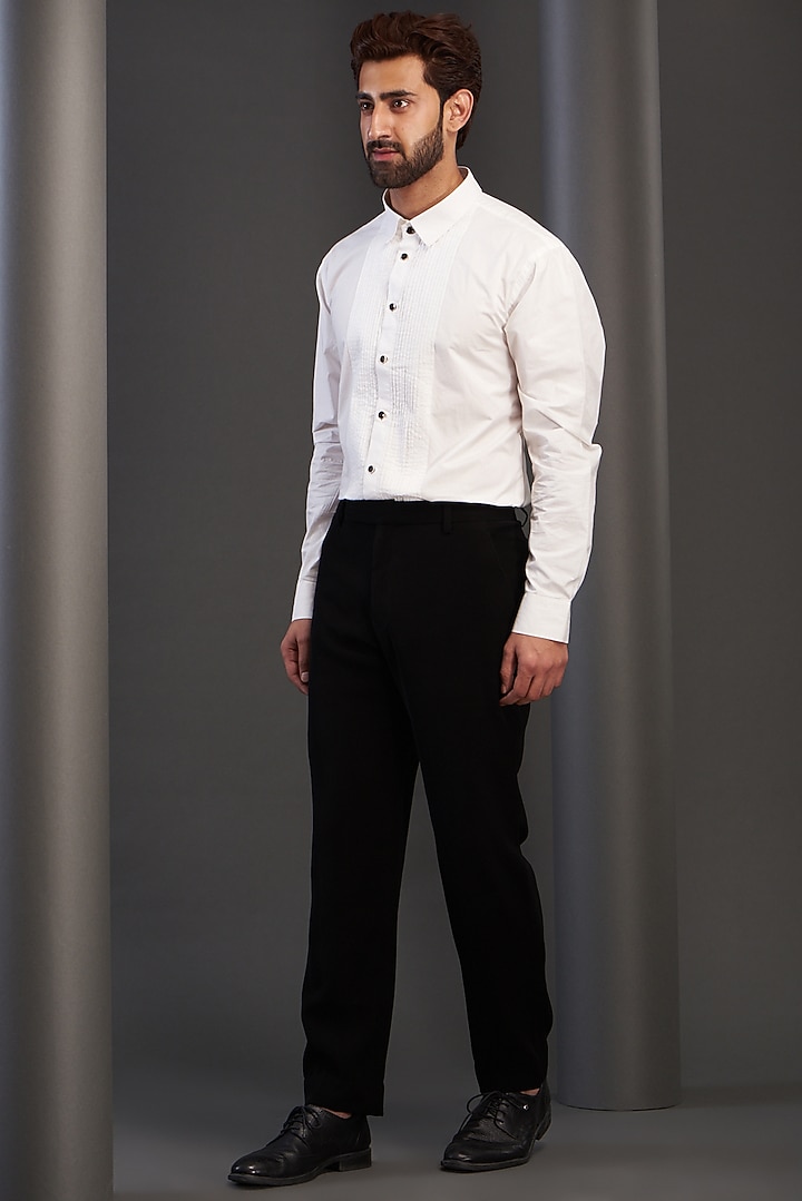 Black Imported Italian Fabric Hand Embroidered Tuxedo Set by Kudrat Couture at Pernia's Pop Up Shop