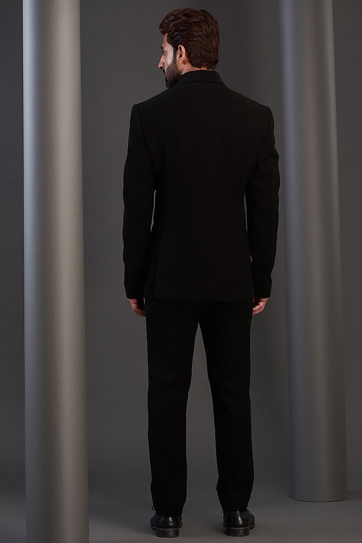 Black Imported Italian Fabric Embroidered Tuxedo Set by Kudrat Couture at Pernia's Pop Up Shop