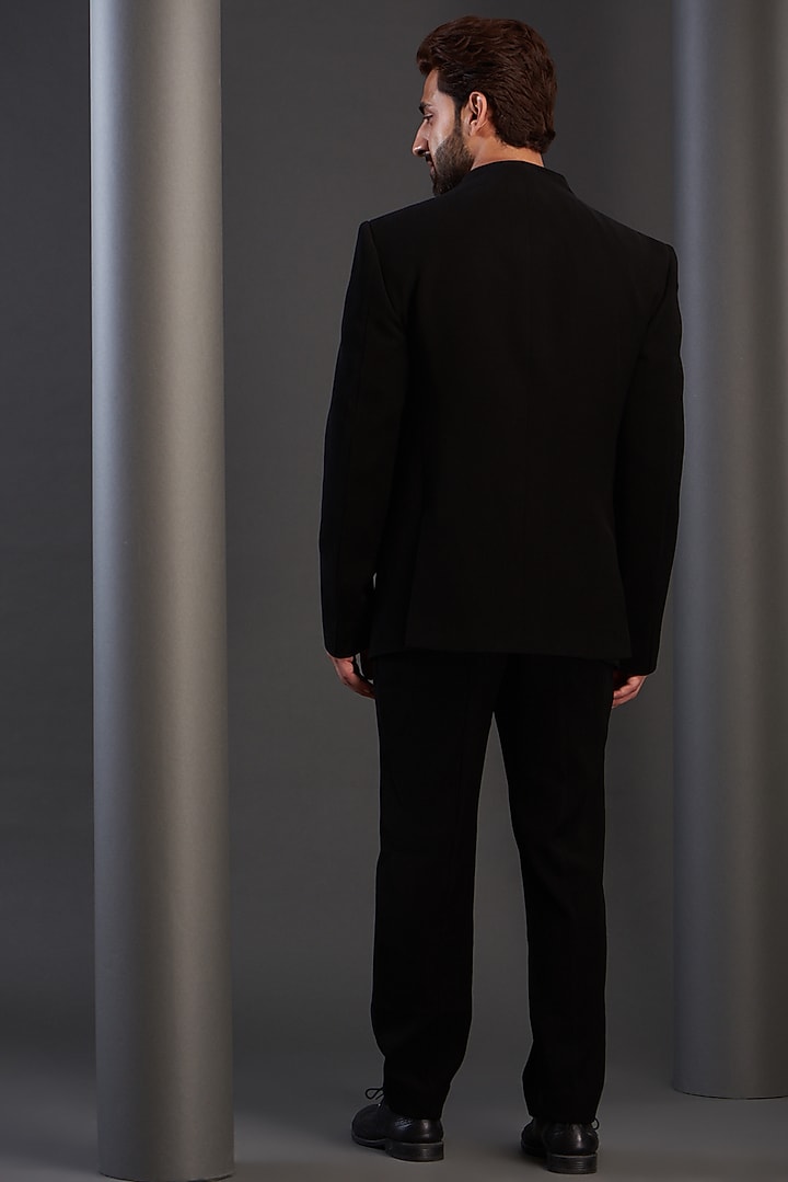 Black Imported Italian Fabric Embroidered Tuxedo Set by Kudrat Couture at Pernia's Pop Up Shop