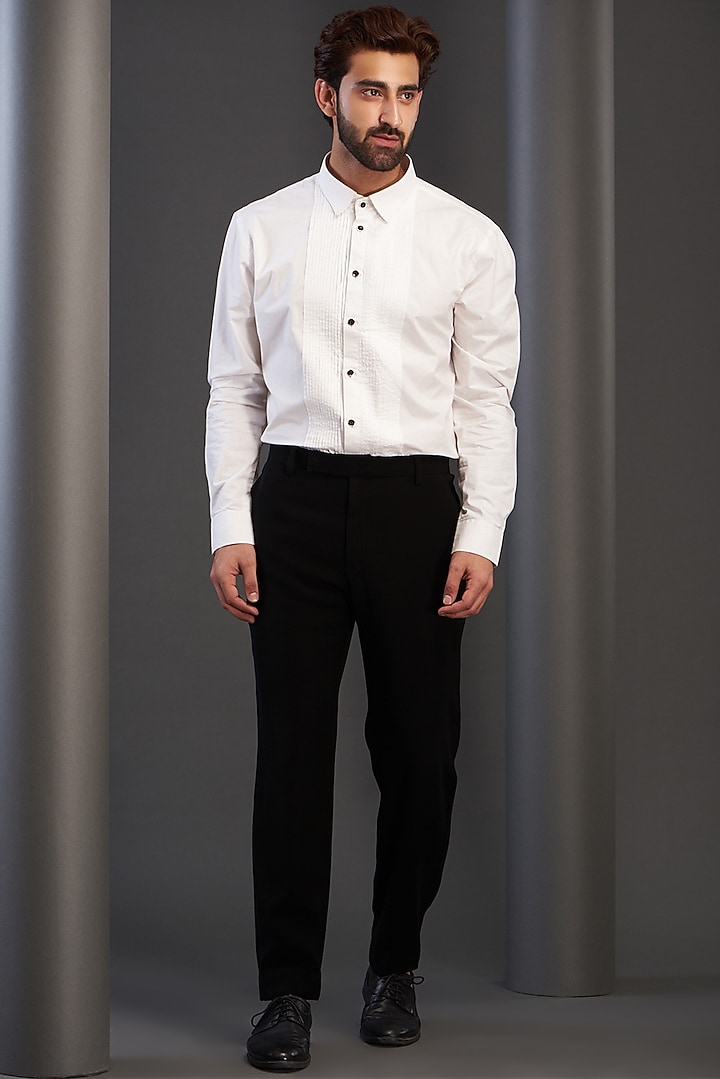 Black Imported Italian Fabric Embroidered Tuxedo Set by Kudrat Couture at Pernia's Pop Up Shop
