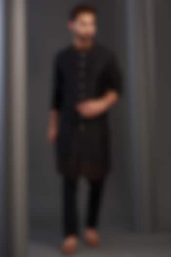 Black Pure Raw Silk Kurta Set by Kudrat Couture at Pernia's Pop Up Shop