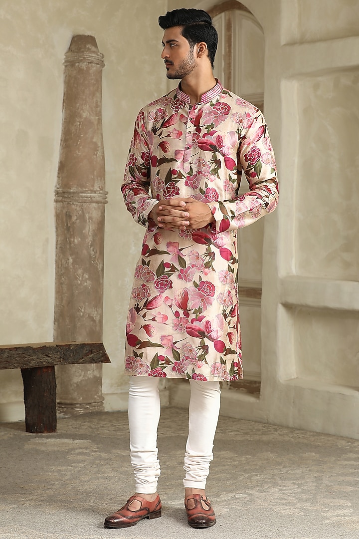 Pink Silk Digital Printed Kurta by Kudrat Couture at Pernia's Pop Up Shop