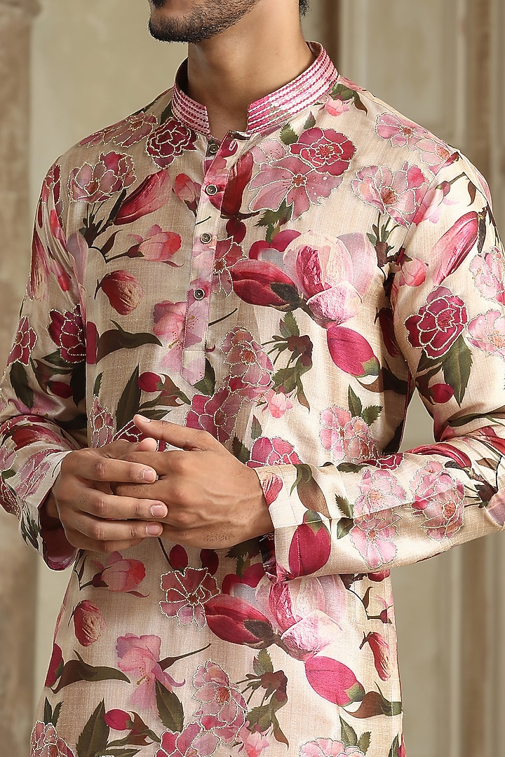 Pink Silk Digital Printed Kurta by Kudrat Couture at Pernia's Pop Up Shop