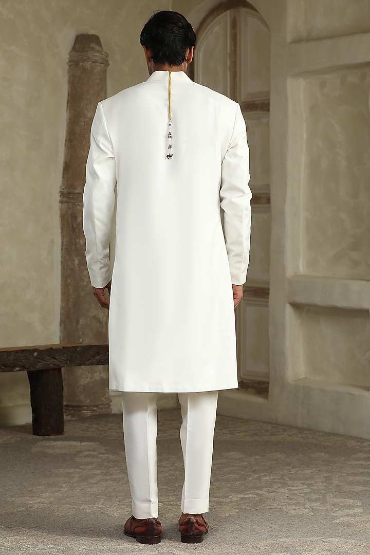 White Cotton Silk Blend Resham Embroidered Wedding Indowestern Set by Kudrat Couture at Pernia's Pop Up Shop