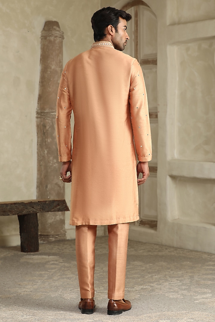 Gold Silk Hand Embroidered Kurta Set by Kudrat Couture at Pernia's Pop Up Shop