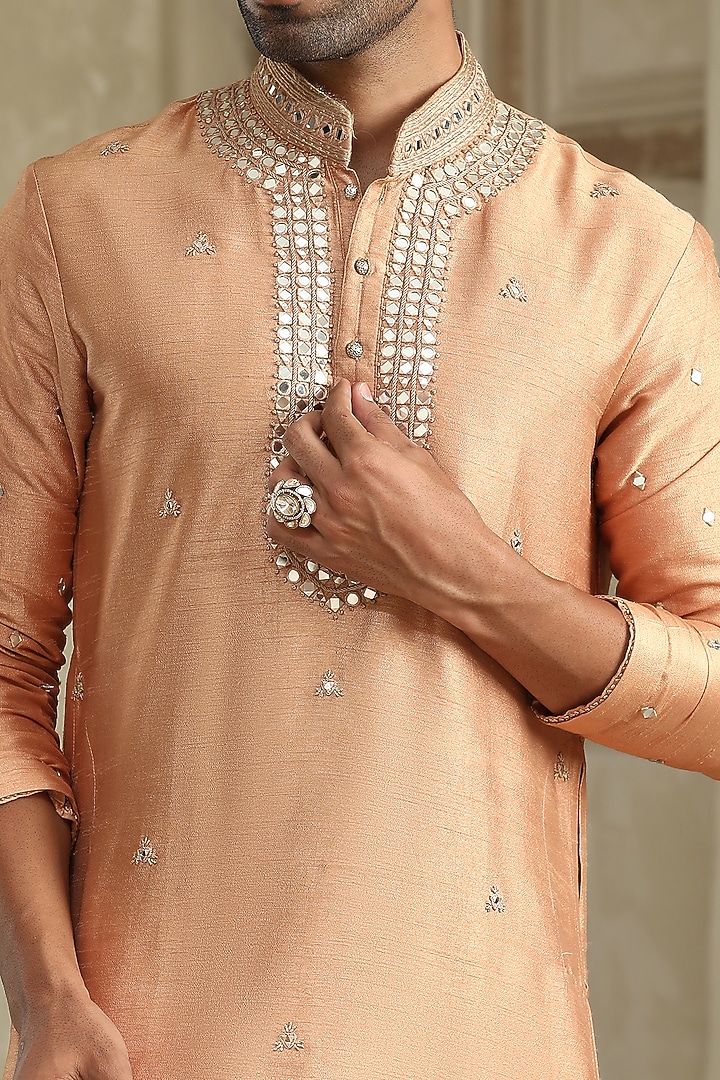 Gold Silk Hand Embroidered Kurta Set by Kudrat Couture at Pernia's Pop Up Shop