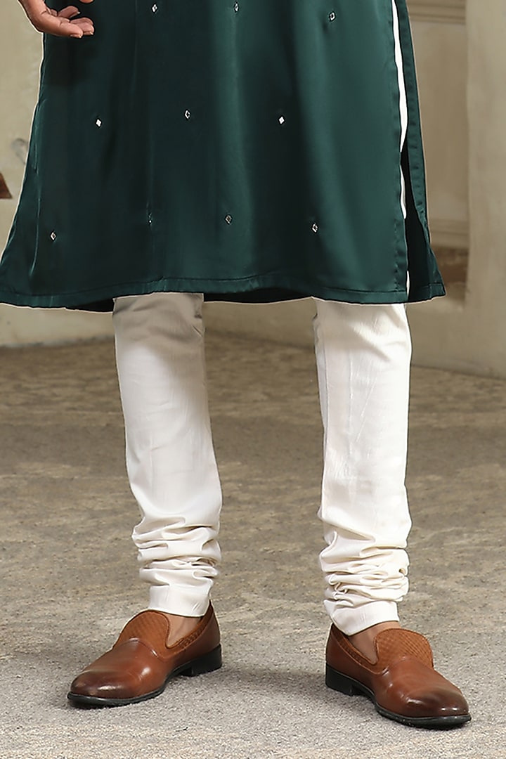 Dark Green Silk Hand Embroidered Kurta Set by Kudrat Couture at Pernia's Pop Up Shop