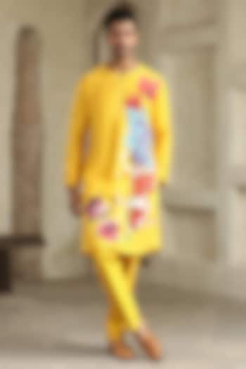 Yellow Chanderi Silk Handpainted Kurta Set by Kudrat Couture at Pernia's Pop Up Shop