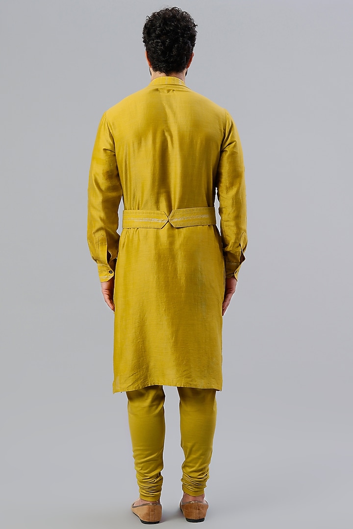 Mustard Hand Embroidered Layered Kurta Set by Kudrat Couture at Pernia's Pop Up Shop