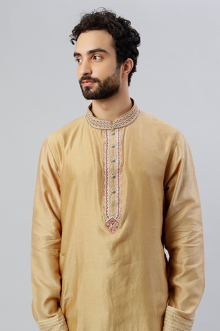 Gold Hand Embroidered Kurta Set by Kudrat Couture at Pernia's Pop Up Shop