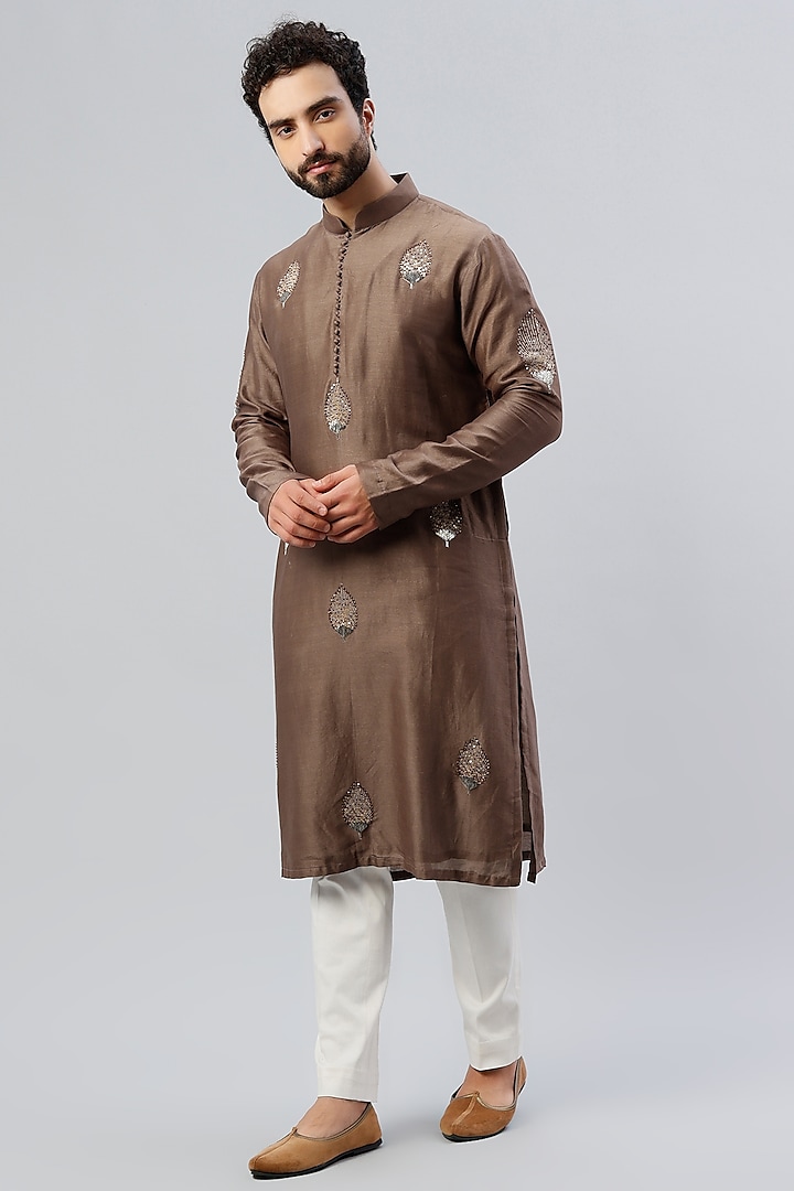 Brown Hand Embroidered Kurta Set by Kudrat Couture