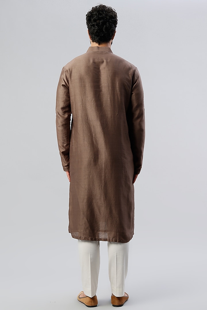 Brown Chanderi Silk Hand Embroidered Kurta Set by Kudrat Couture at Pernia's Pop Up Shop