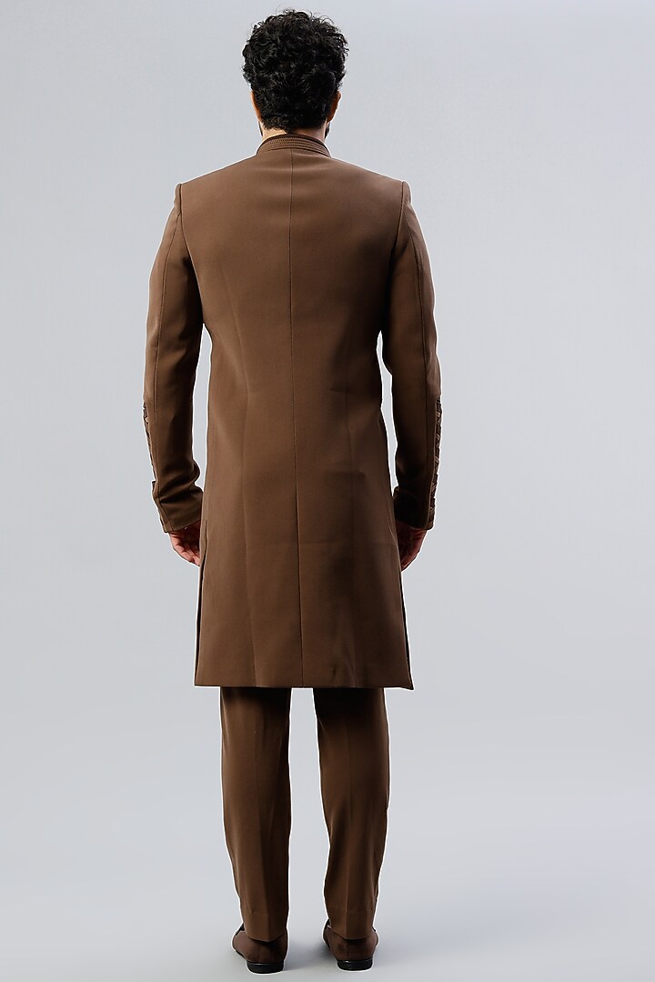 Brown Hand Embroidered Indo Western Jacket Set by Kudrat Couture at Pernia's Pop Up Shop