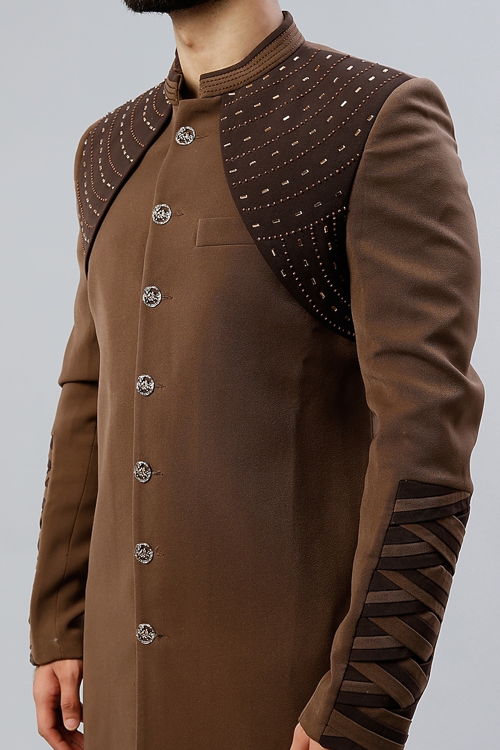 Brown Hand Embroidered Indo Western Jacket Set by Kudrat Couture at Pernia's Pop Up Shop
