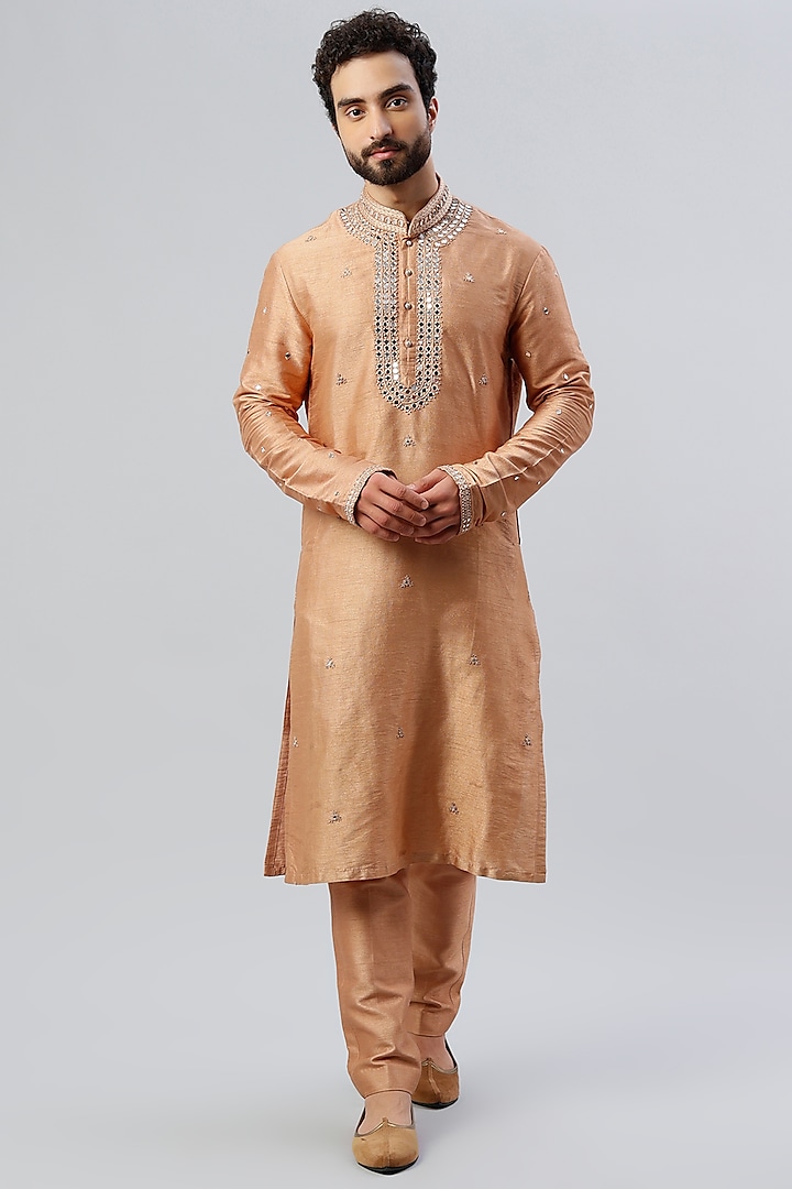 Beige Kurta Set With Hand Embroidery by Kudrat Couture