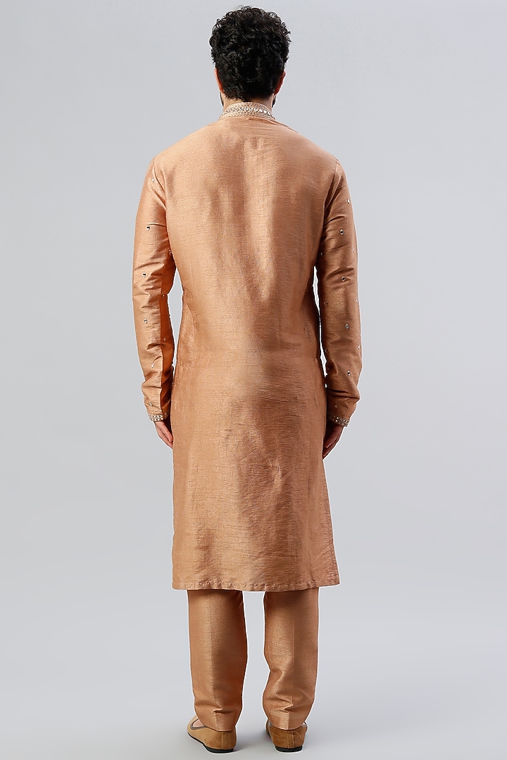 Beige Silk Hand Embroidered Kurta Set by Kudrat Couture at Pernia's Pop Up Shop