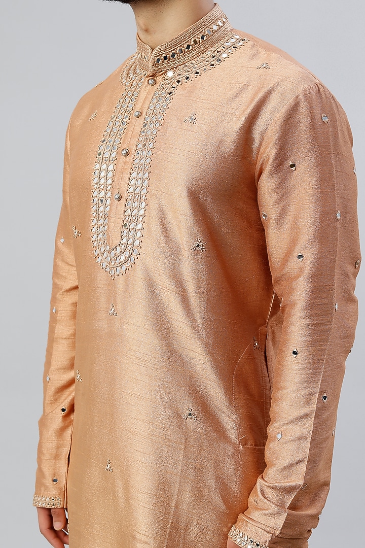 Beige Silk Hand Embroidered Kurta Set by Kudrat Couture at Pernia's Pop Up Shop