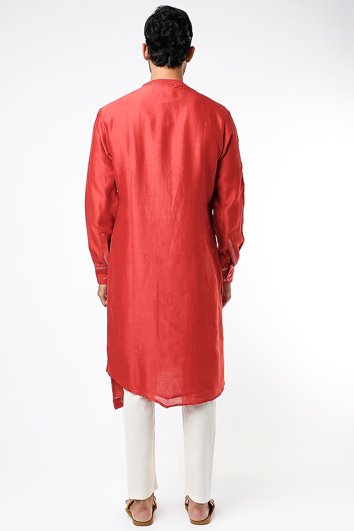 Red Chanderi Silk Kurta Set by Kudrat Couture at Pernia's Pop Up Shop