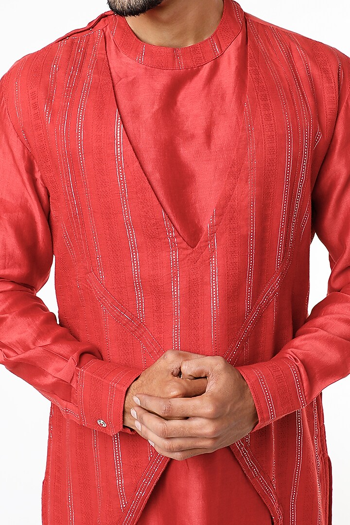 Red Chanderi Silk Kurta Set by Kudrat Couture at Pernia's Pop Up Shop