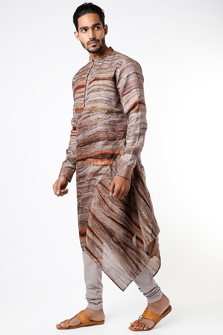 Brown Marble Printed Kurta Set by Kudrat Couture at Pernia's Pop Up Shop