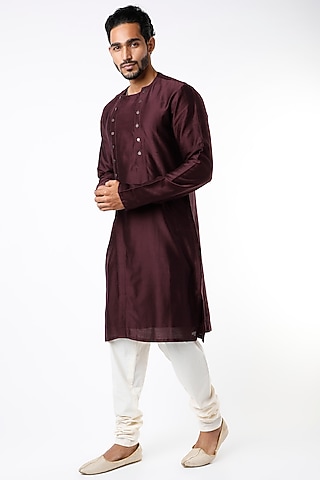 Wine Chanderi Kurta Set by Kudrat Couture