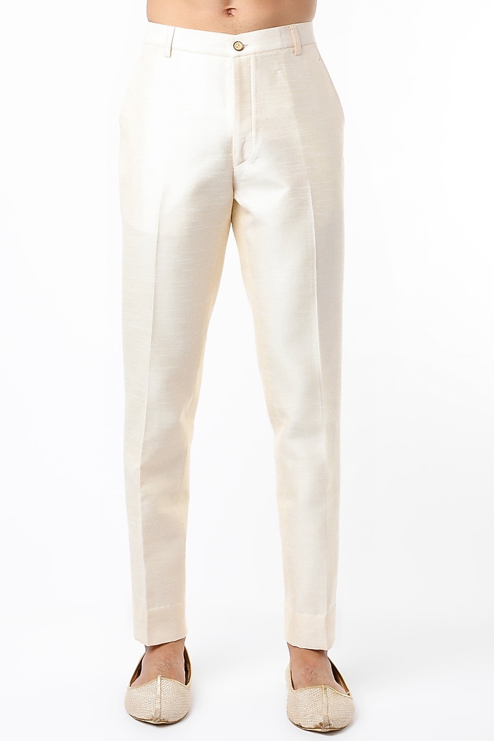 Beige Cotton & Silk Pintuck Nehru Jacket Set by Kudrat Couture at Pernia's Pop Up Shop