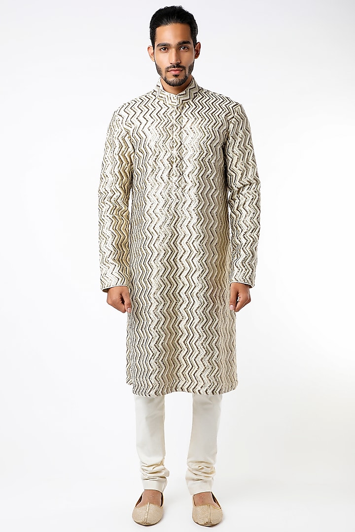 Nude Embroidered Kurta Set by Kudrat Couture