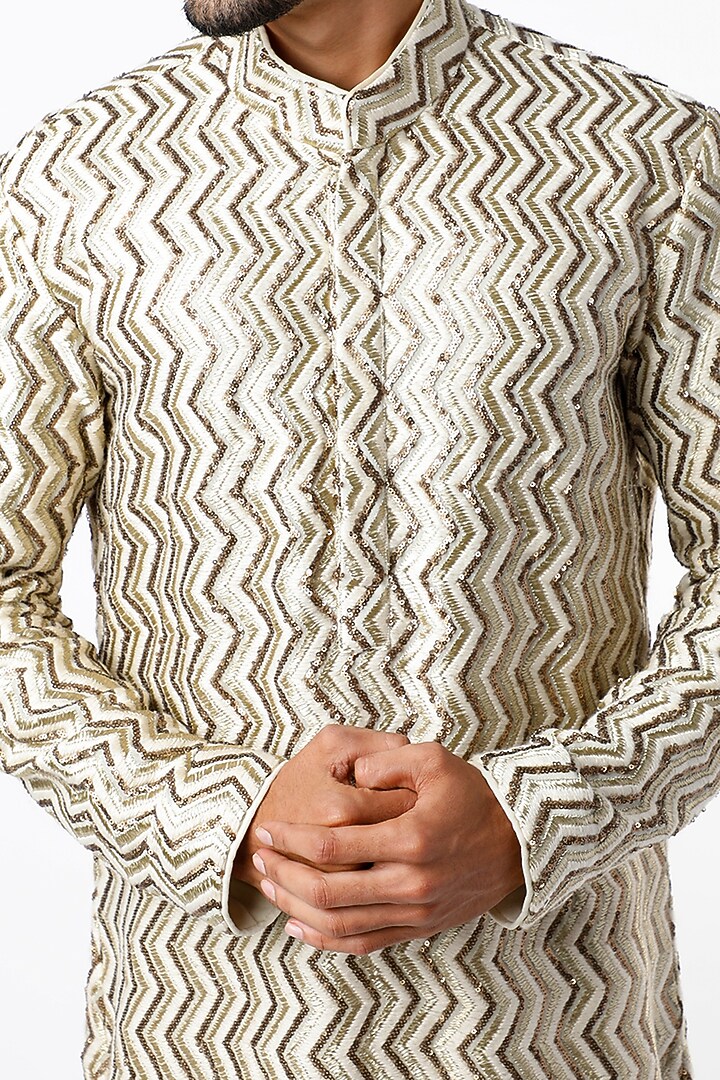 Nude Embroidered Kurta Set by Kudrat Couture at Pernia's Pop Up Shop