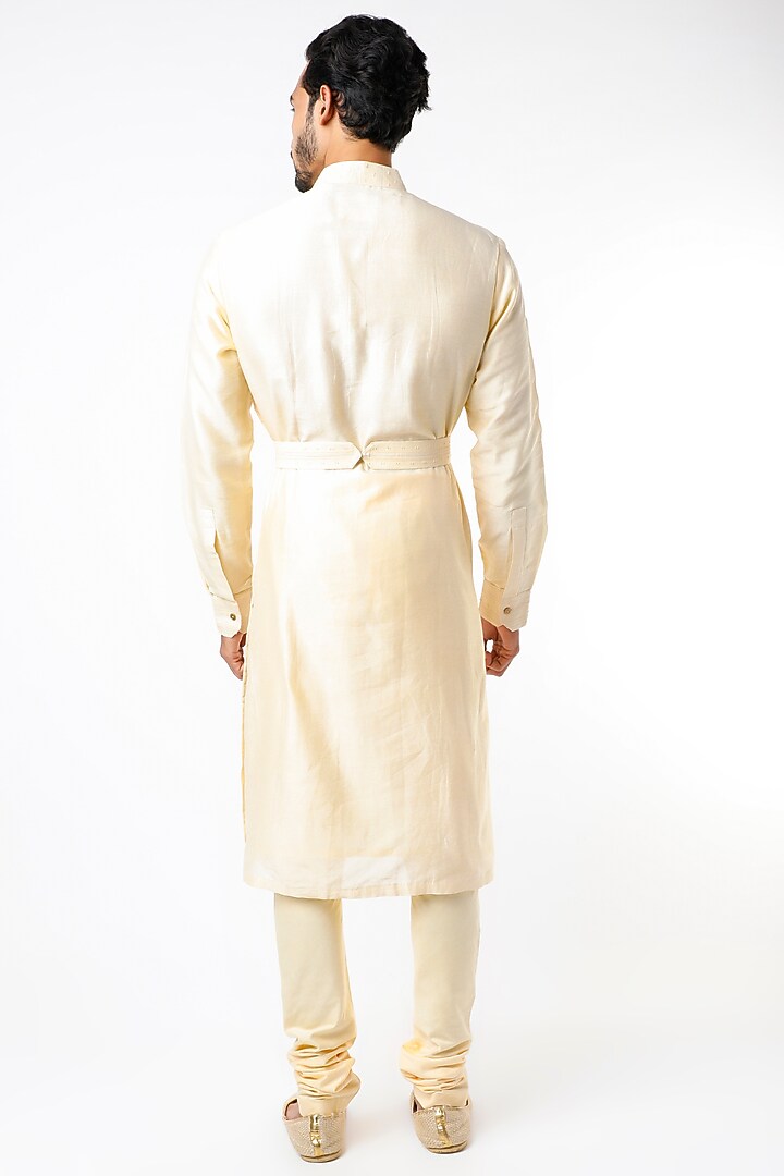 Beige Hand Embroidered Layered Kurta Set by Kudrat Couture at Pernia's Pop Up Shop