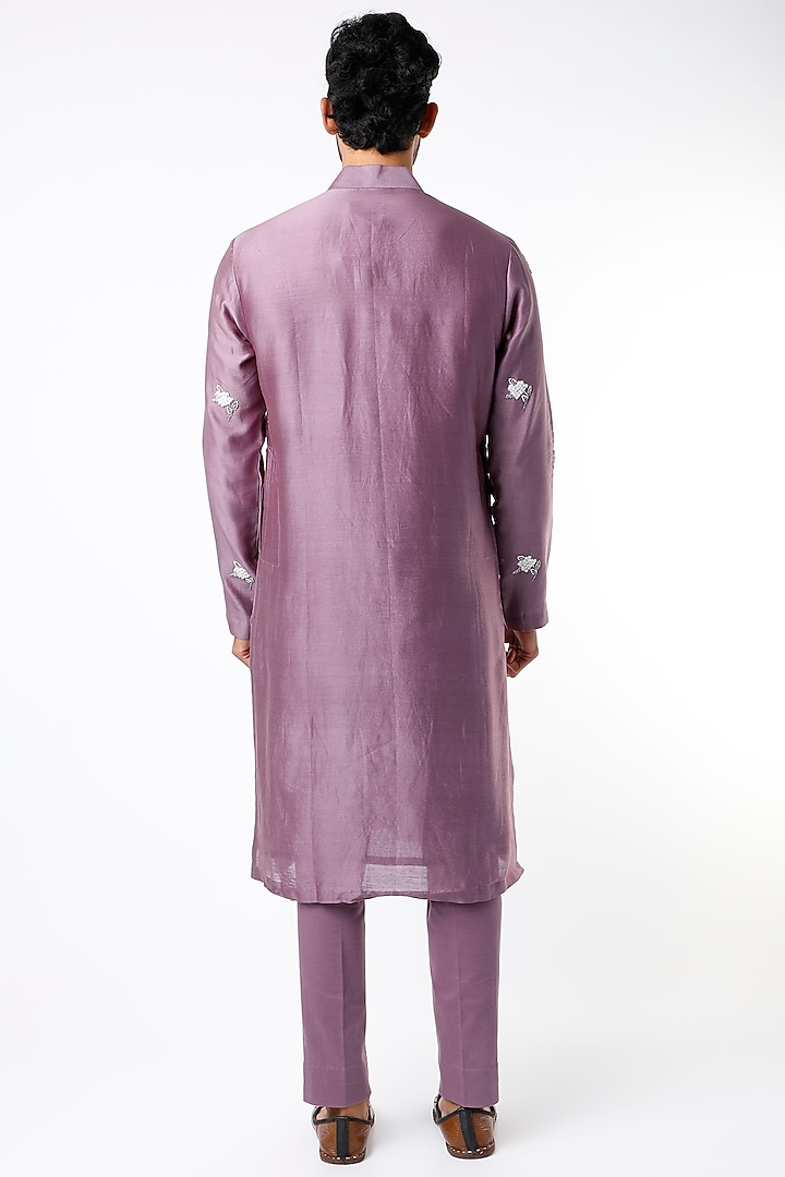 Plum Purple Chanderi Silk Cutdana Embroidered Kurta Set by Kudrat Couture at Pernia's Pop Up Shop