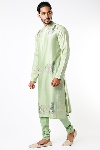 Mint Green Embroidered Kurta Set by Kudrat Couture