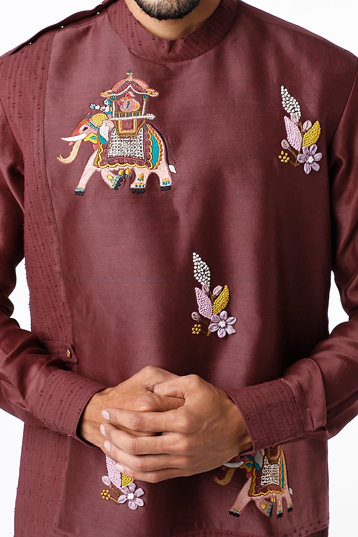 Maroon Embroidered Layered Kurta Set by Kudrat Couture at Pernia's Pop Up Shop