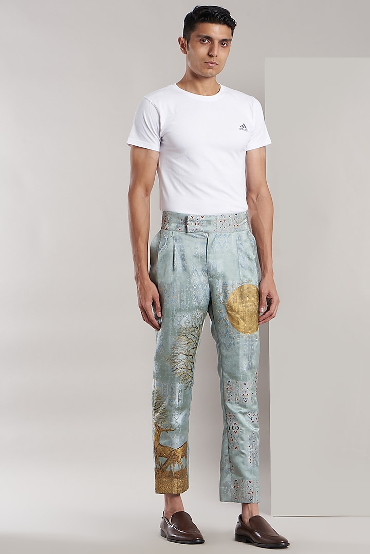 Sky Blue Hand Painted Pants by Kudrat Couture
