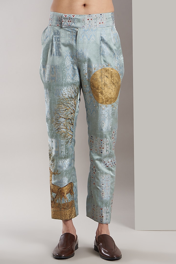 Sky Blue Hand Painted Pants by Kudrat Couture at Pernia's Pop Up Shop