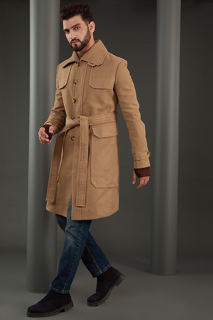 Beige Wool Overcoat by Kudrat Couture
