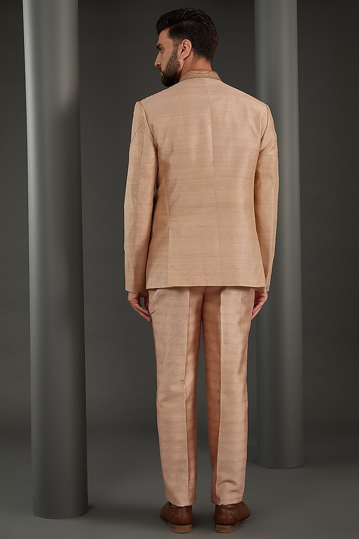 Brown Raw Silk Wedding Bandhgala Set by Kudrat Couture at Pernia's Pop Up Shop